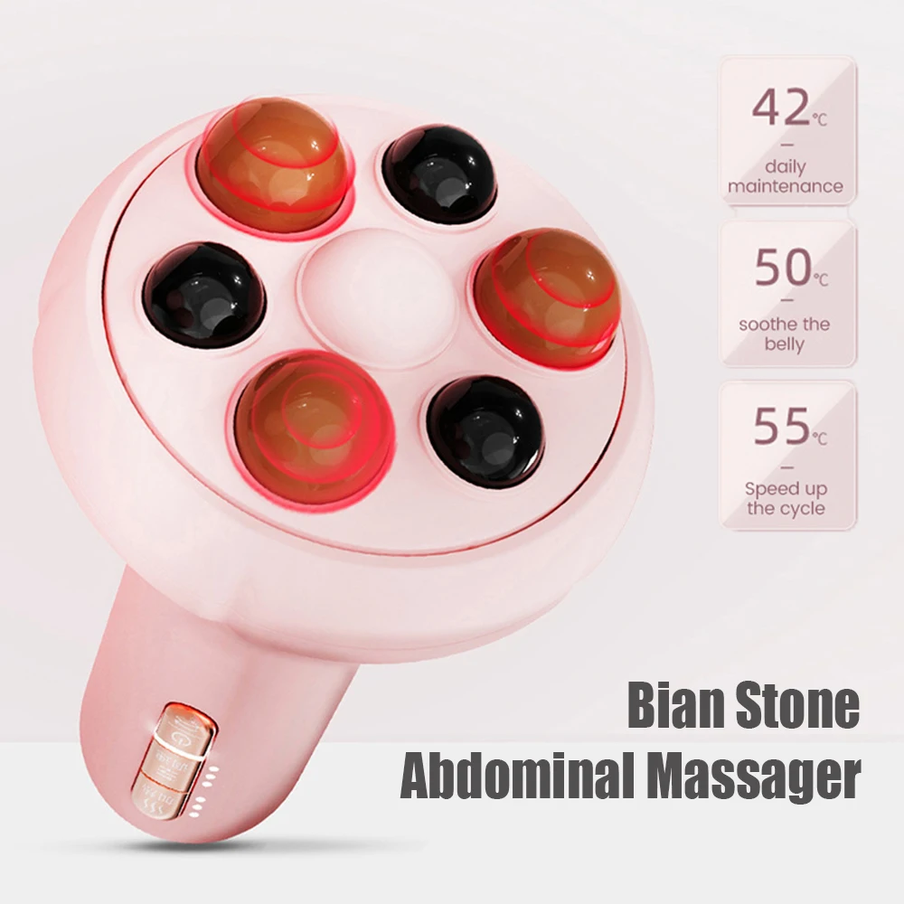 Electric Bianstone Belly Massager Red Light Heating Theraphy Abdominal Rubbing Instrument Hot Stone Massager Promote Digestion