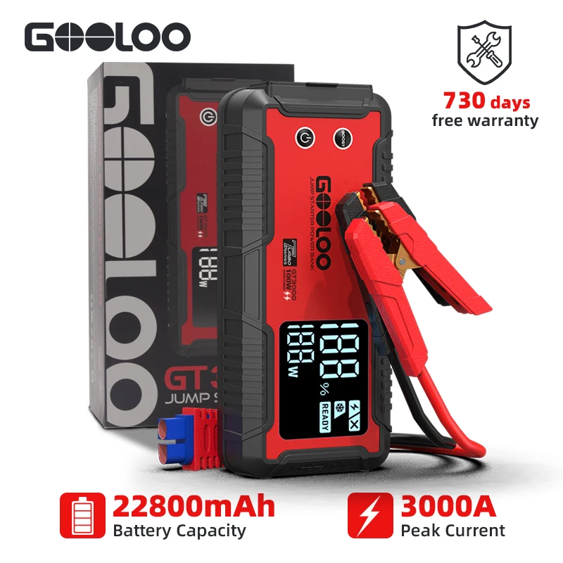 $118.01 GOOLOO 3000A 12V Charger External Battery Booster 22800mah Car Jump Starter Car Battery PD100W Fast Charging Portable Power Bank