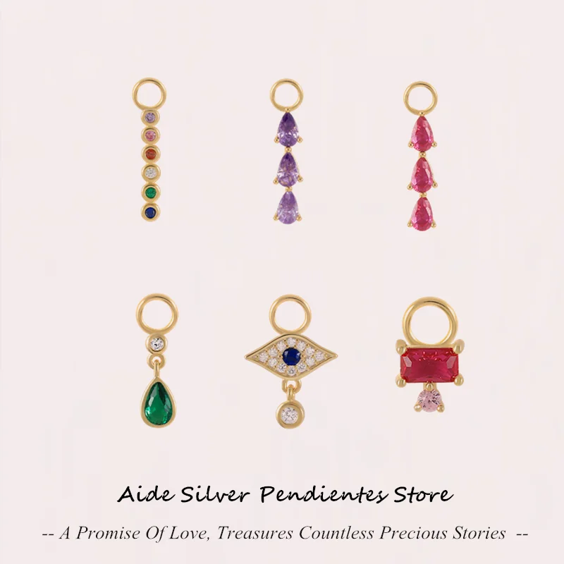 

AIDE Rainbow Geometric Zircon Earring Charms Pendientes Plata 925 Sterling Silver Wedding Jewelry Findings Earrings For Women