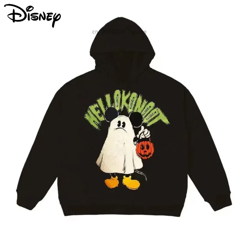 

2023 New Halloween Disney Mickey Ghost Print Hooded Sweater Men's American Fashion Pure Cotton Coat Hoodie Women Cartoon Clothes