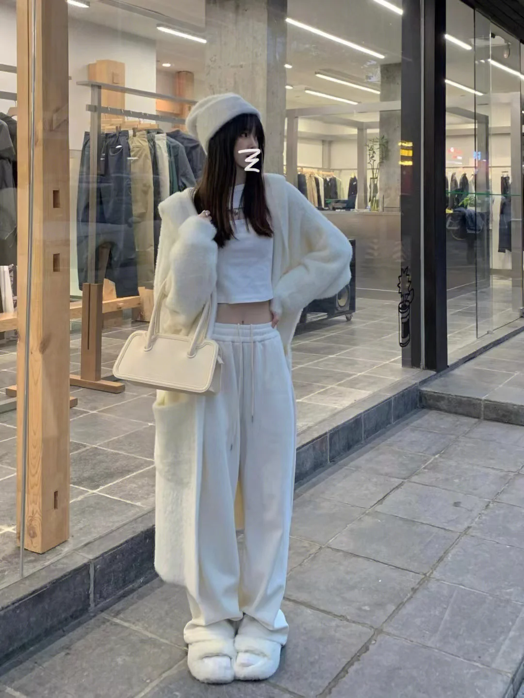 Халат Sle Осень и зима Новый ленивый выше колена Вязаный свитер с капюшоном