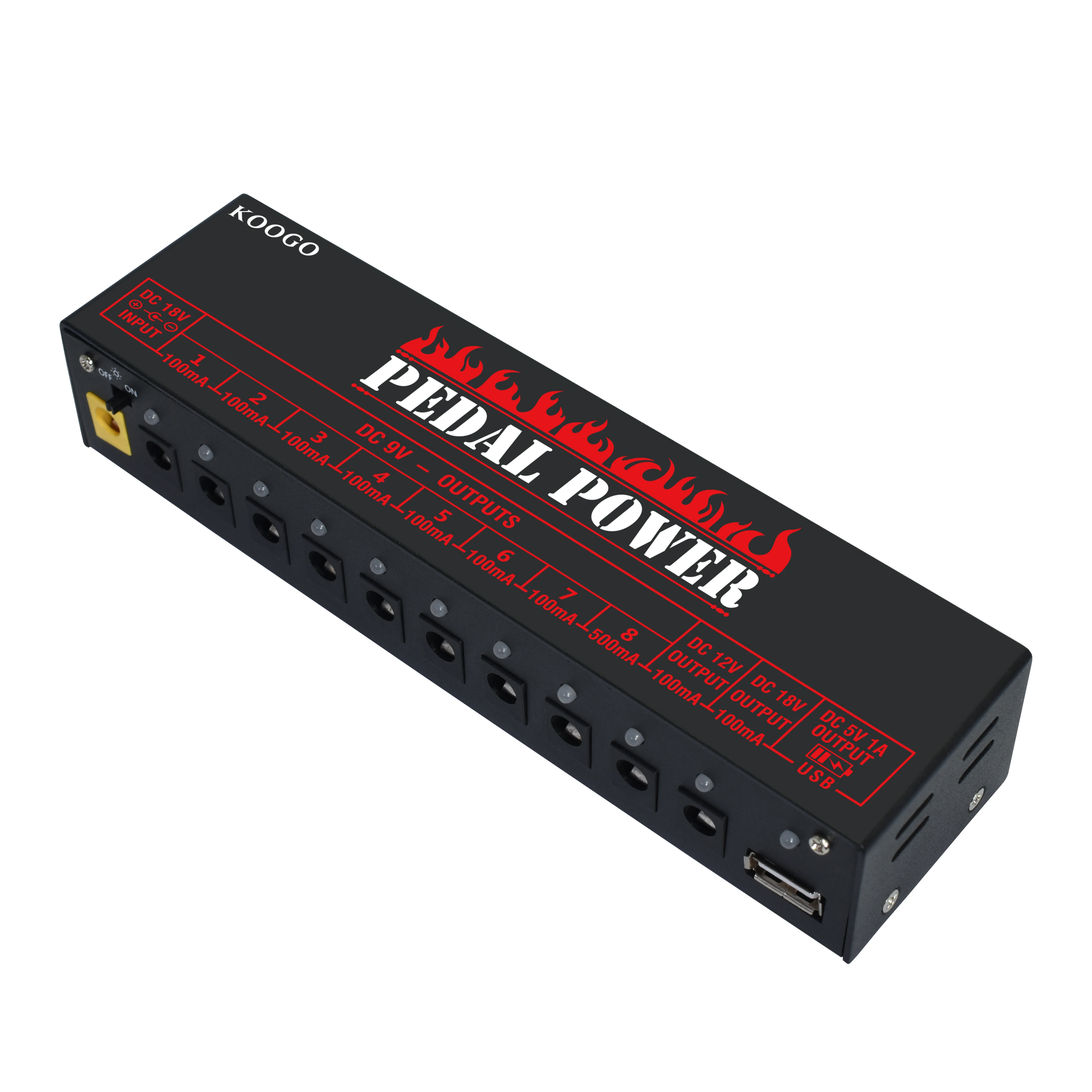 Koogo Pedal Power Supply Update Output Multi Circuit Power Supply For Guitar Pedal 10 Ways 9V/12V/18V DC Outputs & 1 Way 5V USB