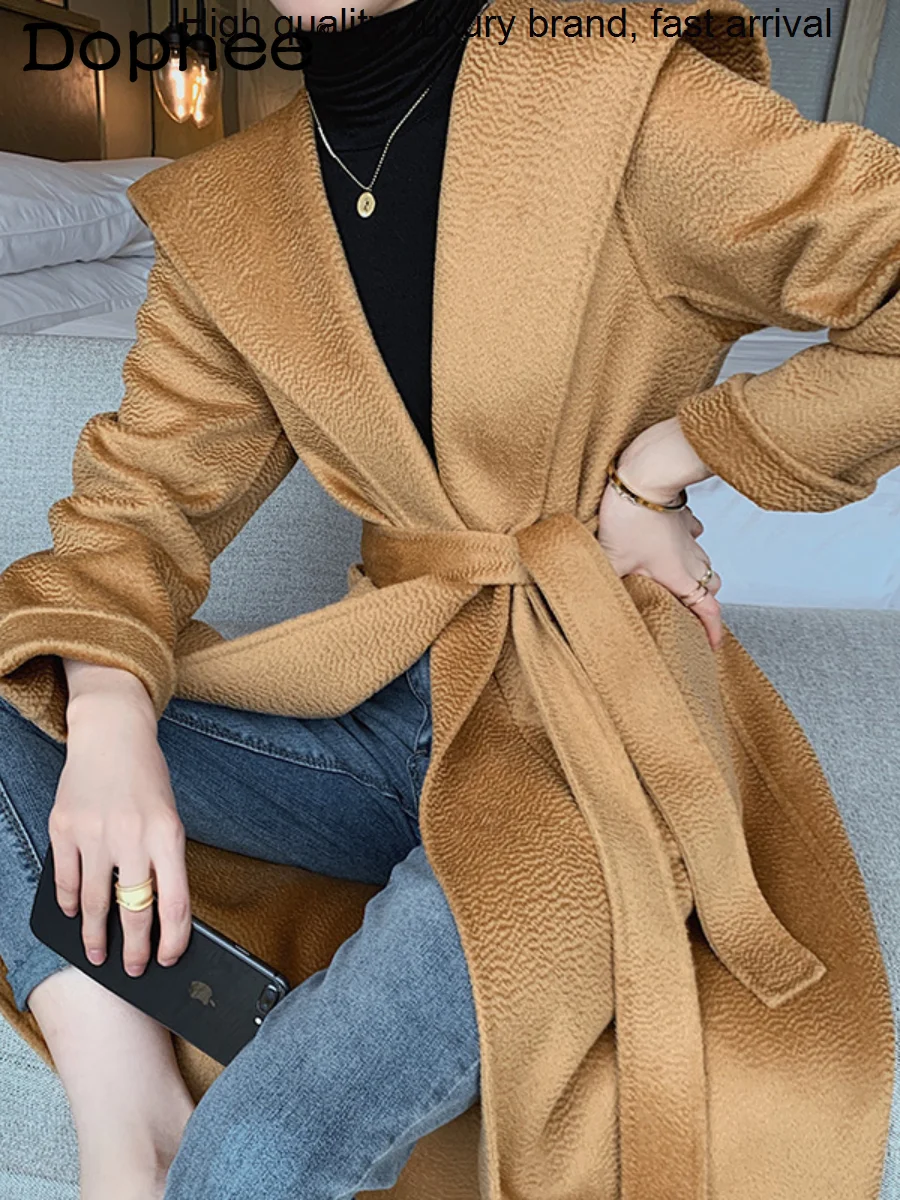 

Высококачественный двухсторонний кашемировый женский свободный шерстяной тренчкот с поясом для похудения, новинка зимы 2023