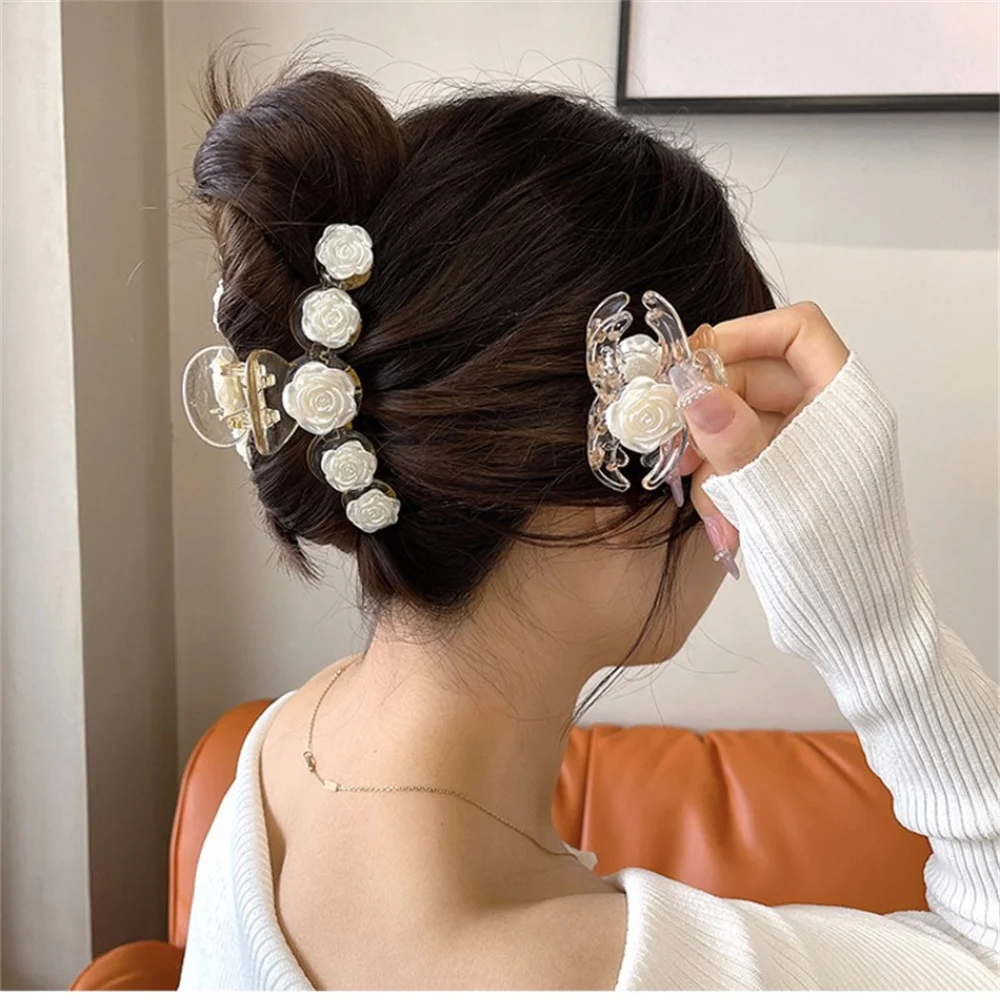 

2 Sizes Elegant Camellia Flower Hair Claws Women Shark Clip Hair Clip Girls Ponytail Holder Barrettes Headwear Hair Accessories