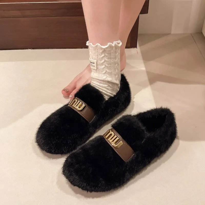 2024 осень/зима новые женские тапочки Baotou на толстой подошве с бархатной теплой