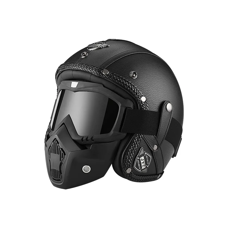 Open Face 3/4 Motorcycle Helmet PU Leather Retro Motorbike Helm Moto Bike Motocross Helmets For Men Women Casque Pilot Capacete enlarge