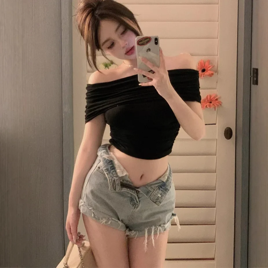 Сексуальные утягивающие топы с открытыми плечами укороченный топ талией базовый