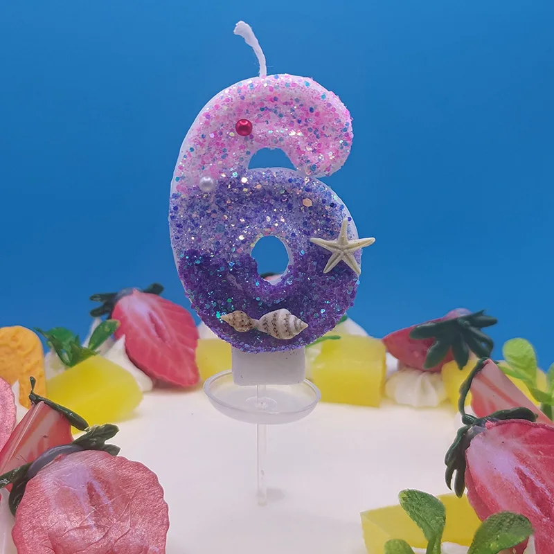 Градиент 3 цвета русалка день рождения свеча милая девочка цифры Свеча для торта