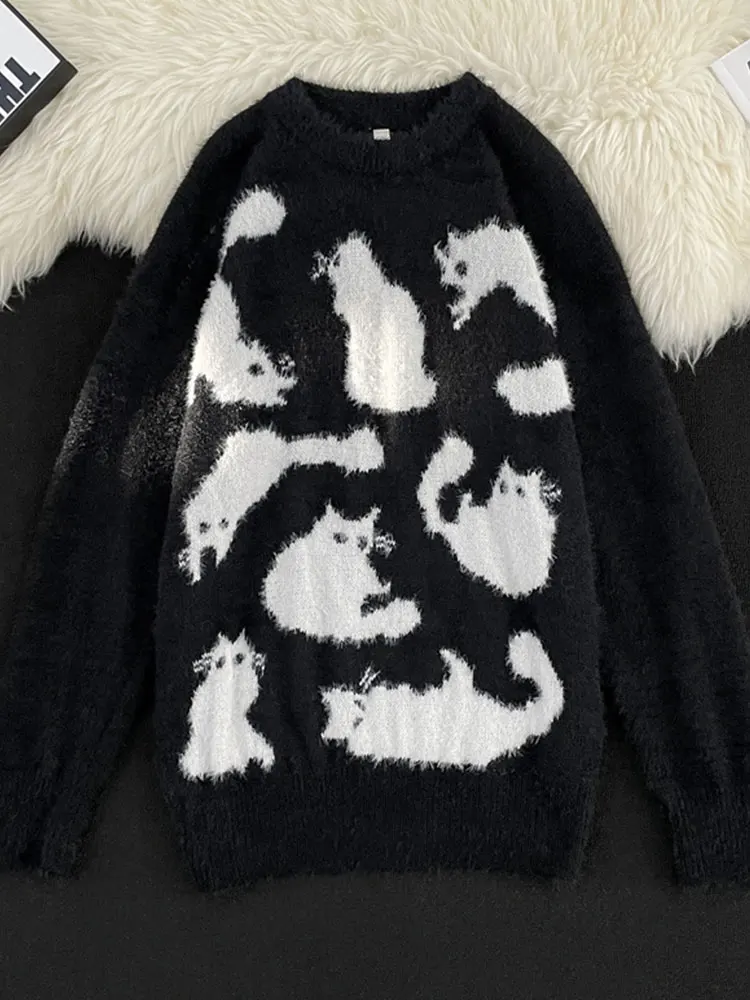 Зимний Гонконгский свитер с круглым вырезом мужской модный бренд High Street Leisure Cat