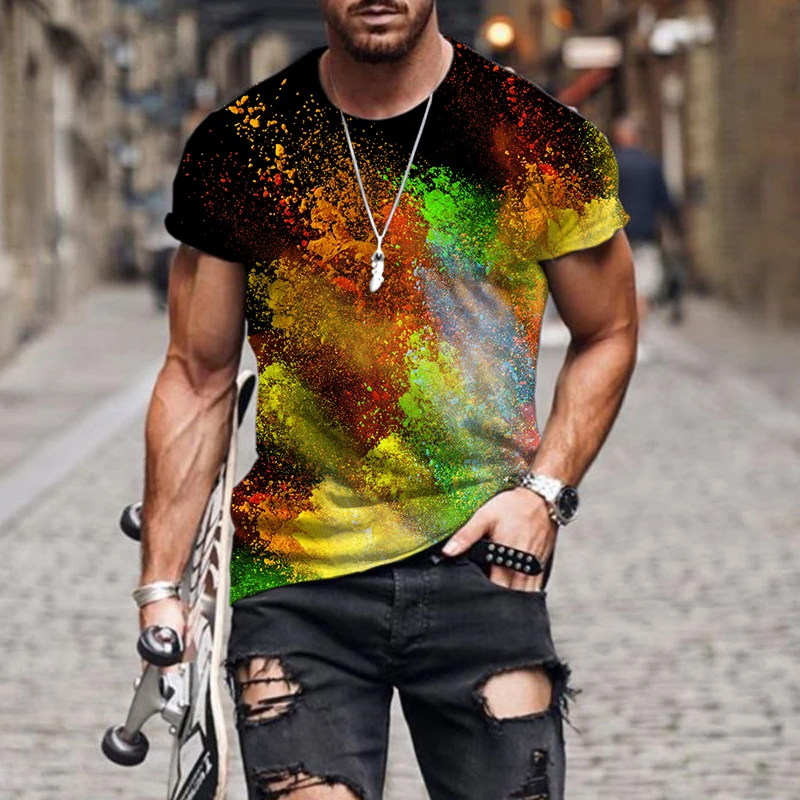 

t shirt new summer 2022 3D printed T-shirt men/women Colorful splash tie dyed pattern short sleeve premium T-Shirts