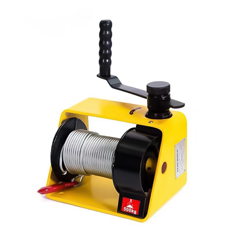 

250KG Self-Locking Hand Crank Winch Heavy Duty Winch Turbine Worm Winch With Brake 20M Steel Rope and Hook Ratio 15:1