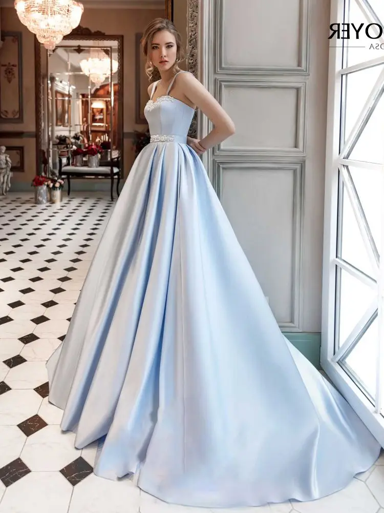 

Свадебное платье без рукавов с бисером, ТРАПЕЦИЕВИДНОЕ атласное вечерние с карманами и шлейфом BECHOYER AC01, вечернее платье невесты, Vestido De Noiva