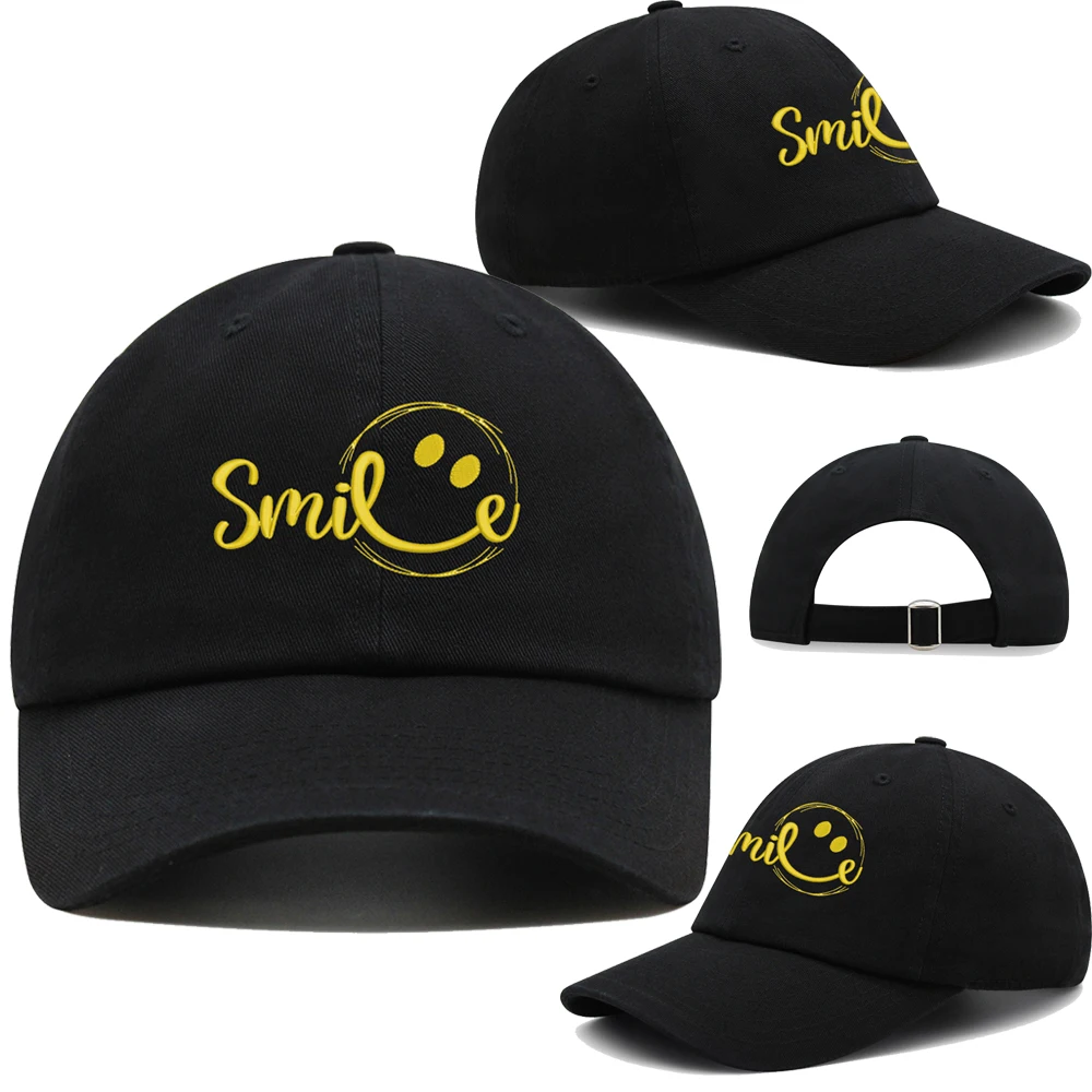 

Smile Baseball Cap Embroidery Happy Face Mom Hat Cotton Adjustable Summer Comfortable Woman Beach Hat Dad Trucker Hats