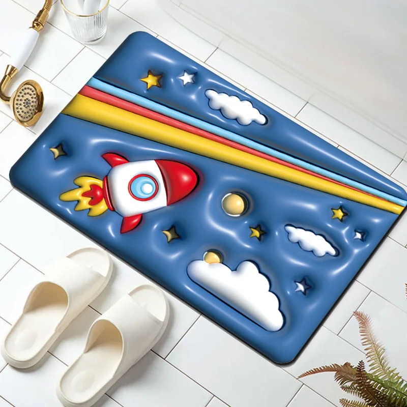 

3D Vision Swell Floor Mat Cartoon Space Planet Astronaut Printed Non-slip Absorbent Bathmat Home Decor Kitchen Drying Carpet