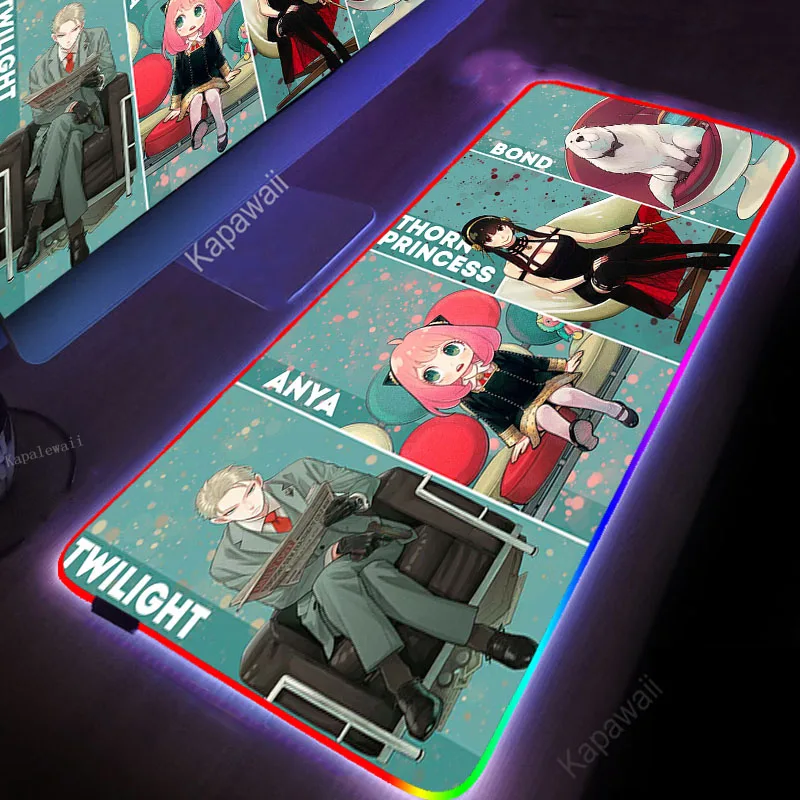 

Spy X Family RGB Gaming Mouse Pad Large Colorful Luminous for PC Computer Desktop 7 Color LED Light Desk Mat Gaming Keyboard pad