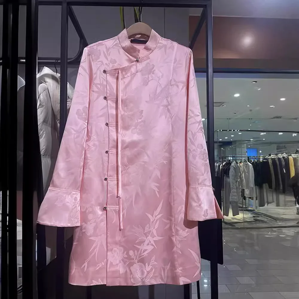 2024 новое высококачественное черное жаккардовое платье в китайском стиле женское