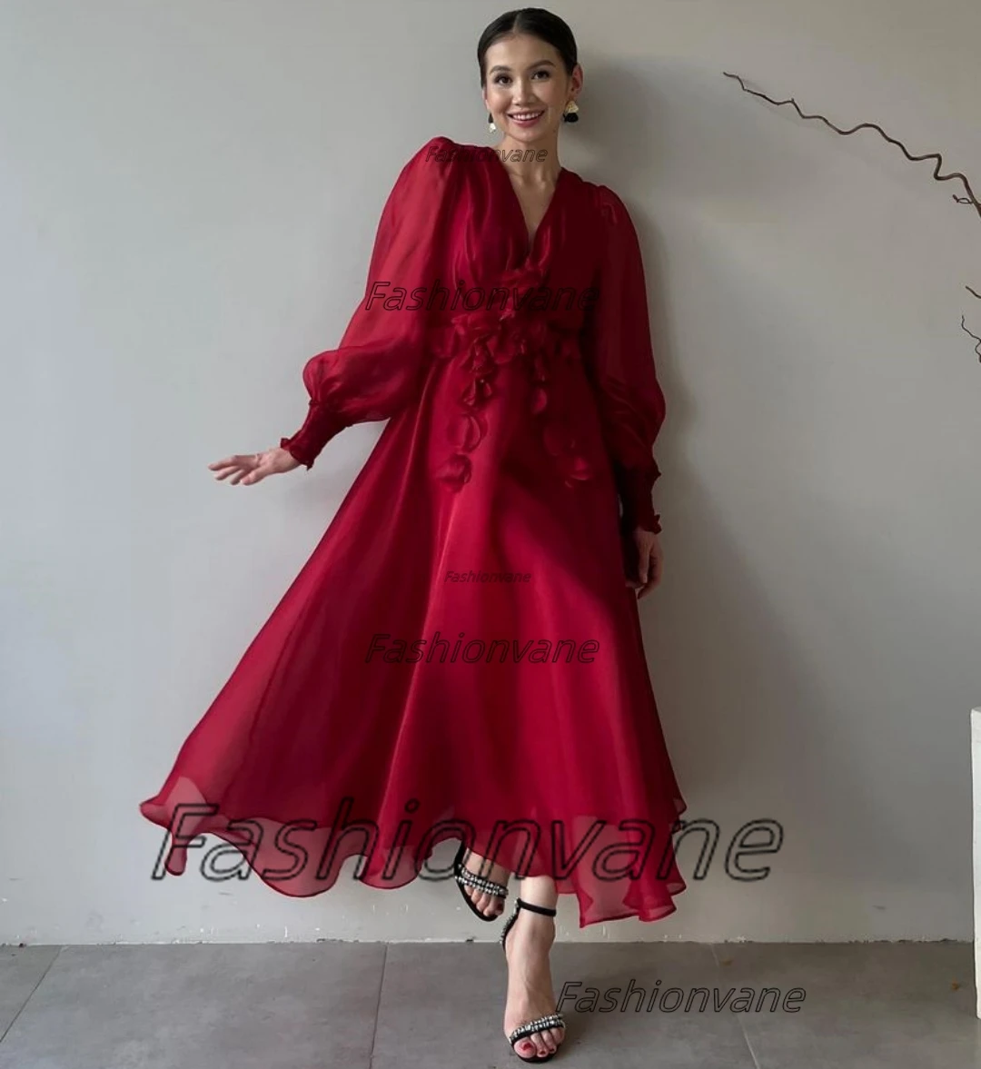 Модные платья до щиколотки для выпускного вечера с V-образным вырезом и