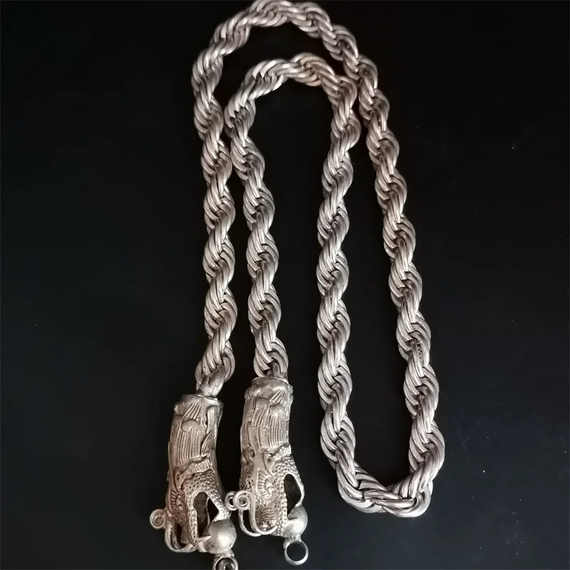 

Maichuang/Tibetan Silver Inlaid Pair Dragon Head Fashion necklace Fine Jewelry Exquisite Workmanship Men Women Couple Gift