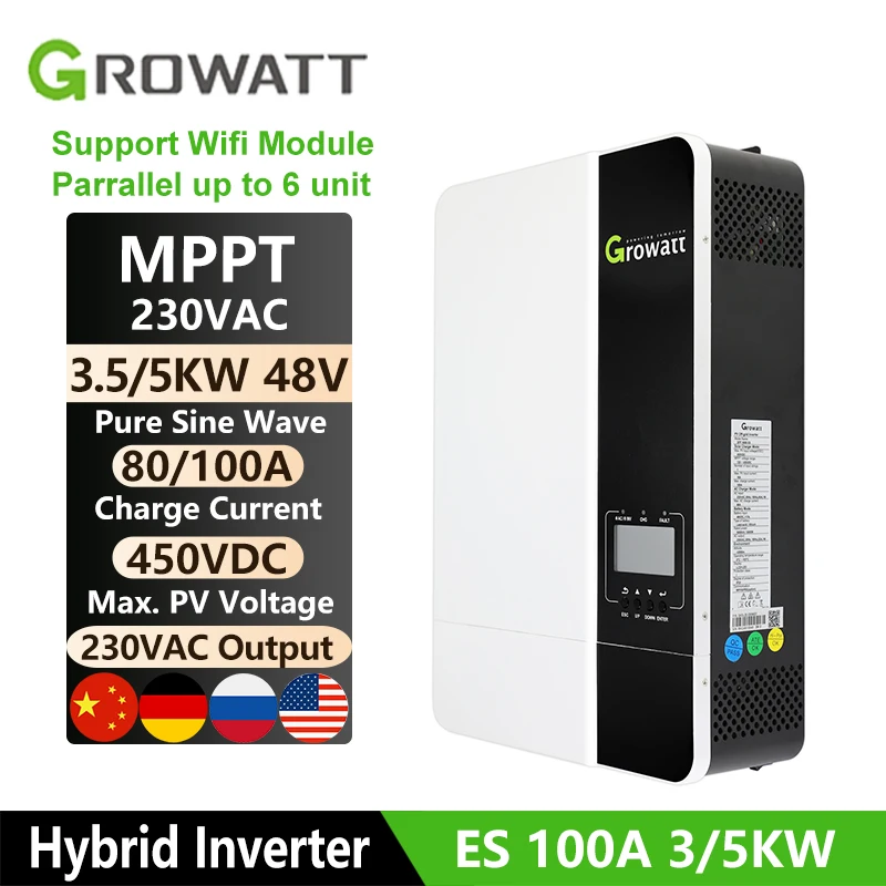 Growatt 3.5KW 5KW 48V Off Grid Inverter 48V 220V MPPT 80A/100A Pure Sine Wave Solar Inversor Parallel Can Work Without Battery