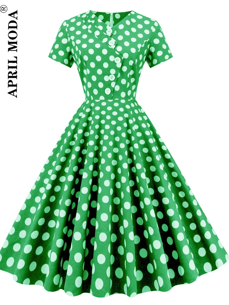 

50s, Ретро стиль, высокая талия, сексуальный v-образный вырез, обертывание, горошек, Расклешенные платья, женские летние наряды миди, элегантны...