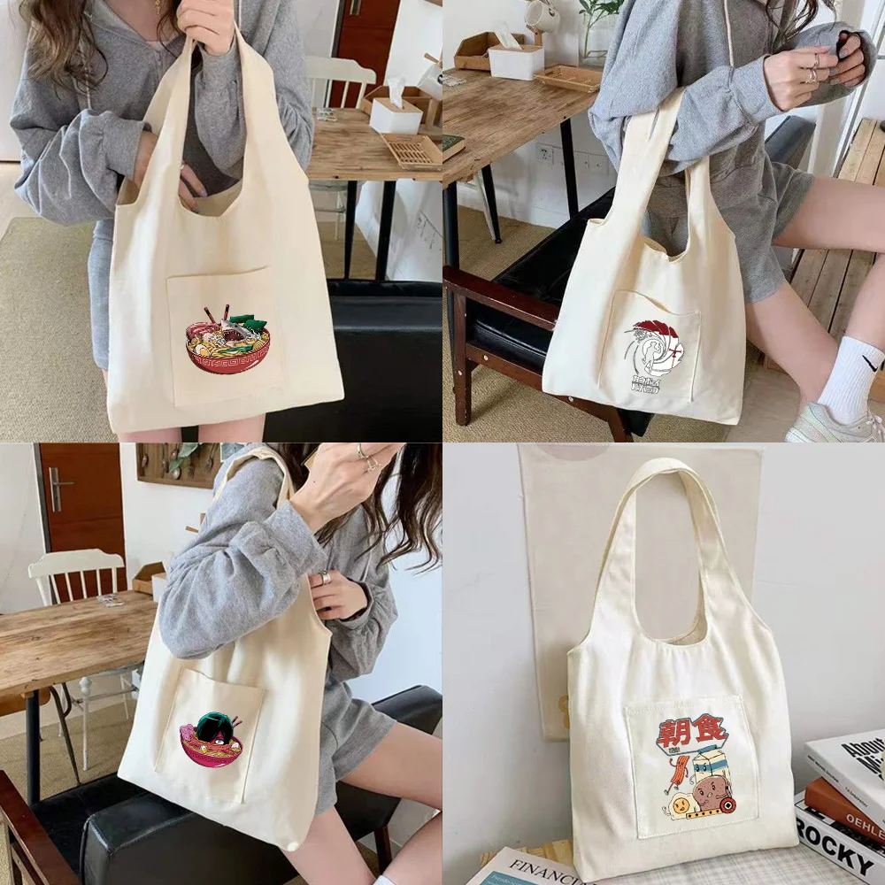 

Women Fun Pattern Canvas Vest Bag Girls Student Shoulder Bag Foldable Daily Shopping Bag Large Capacity Tote Bag Fashion Handbag