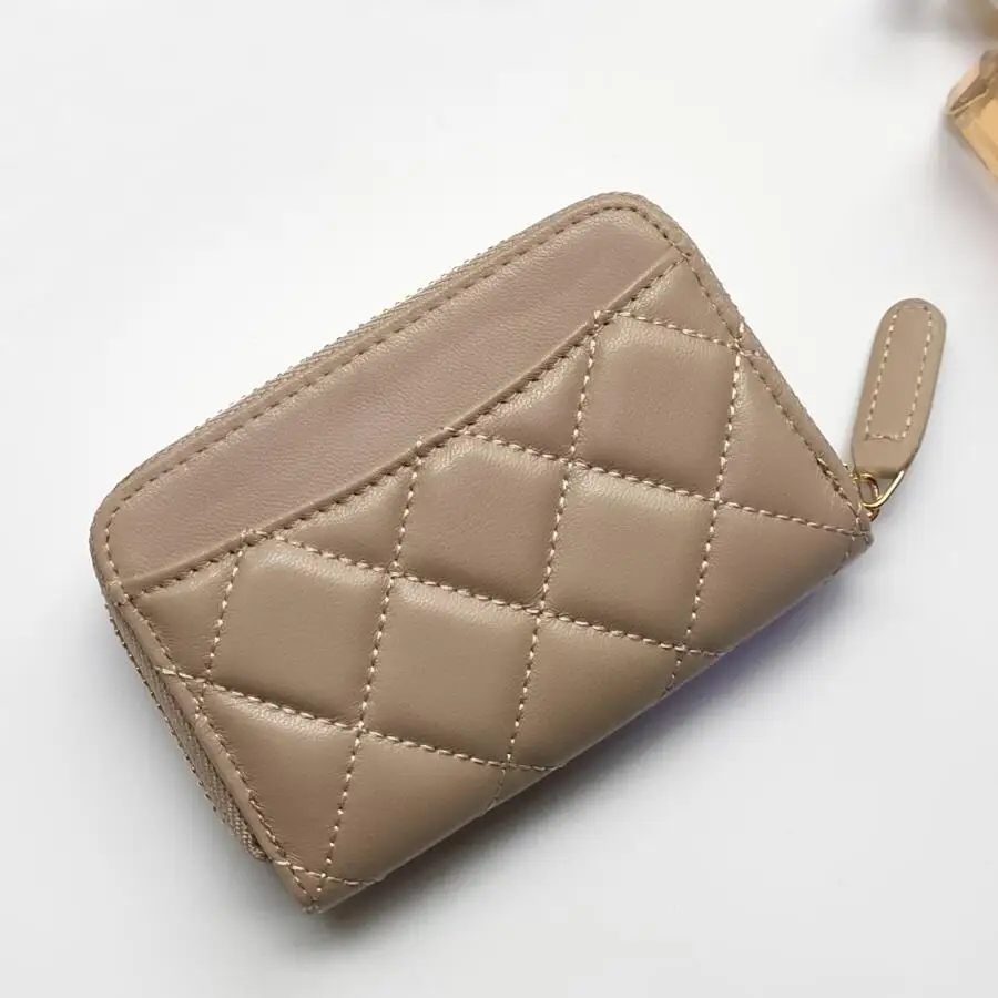 High Quality Custom sheepskin Leather Card Holder For Women Solid Fashion Credit Card ID Card Holder Wallet Coin Purse Pouch