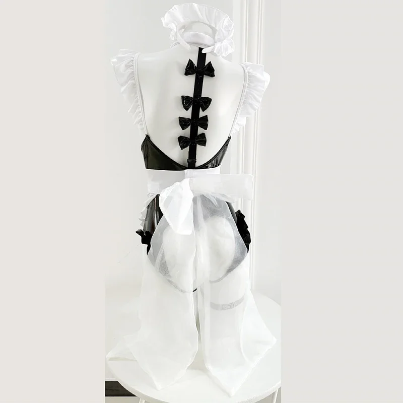 Женский костюм горничной из искусственной кожи для косплея