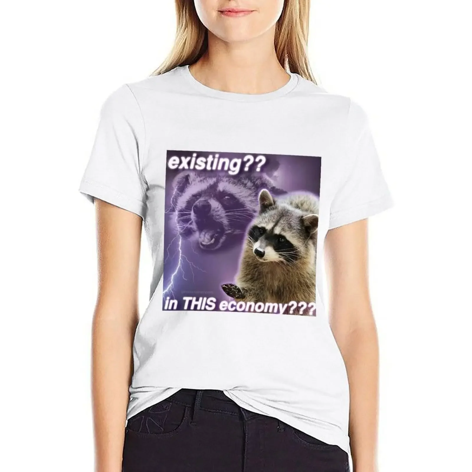 Racoon Existing? В этой экономике? Футболка женская одежда милые топы футболки в стиле