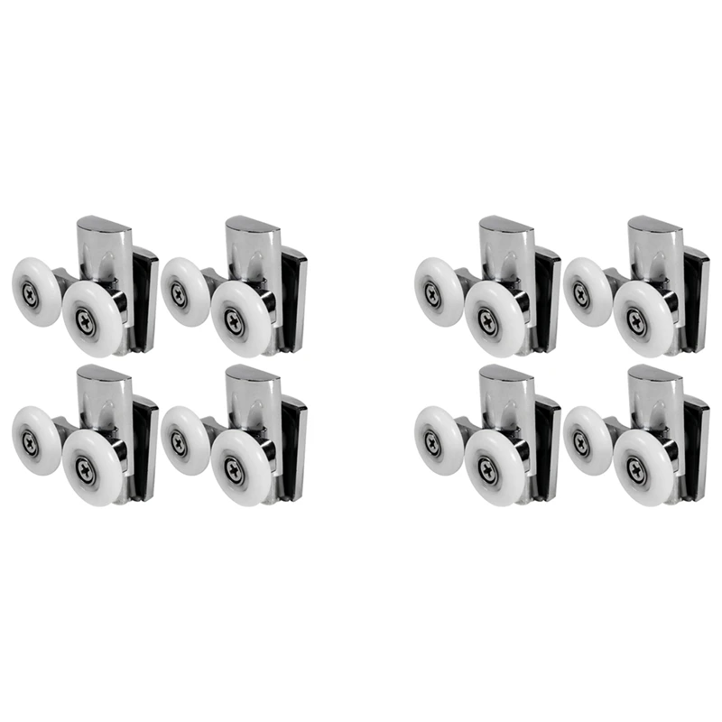 

JFBL Hot 8Pcs Shower Door Wheels 23Mm Shower Door Rollers Heavy Duty Zinc Alloy Dual Wheel For Both Flat Sliding Shower Doors