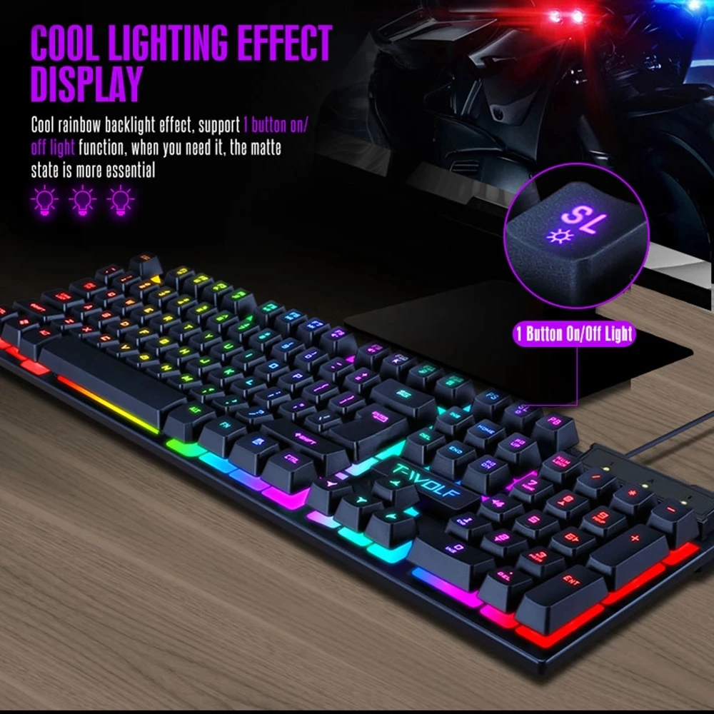 Проводная клавиатура T-WOLF T20 USB 104 клавиши светодиодная подсветка Механическая