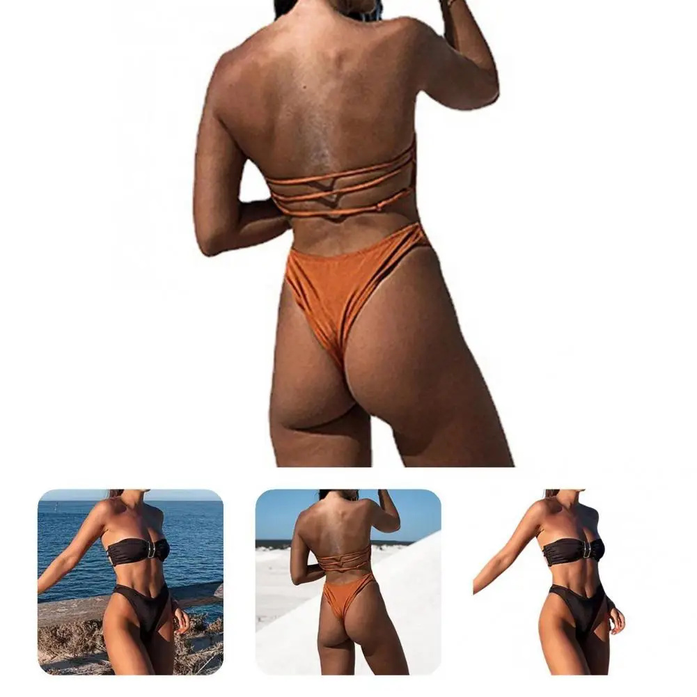 

Комплект бикини для девочек, простой женский Соблазнительный комплект бикини-бандо, облегающий соблазнительный купальник без подкладки