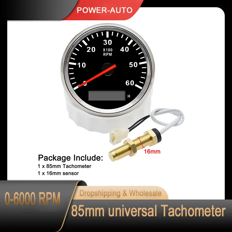 

Boat Universal Tachometer Marine Tacho Meter Gauge LCD Hourmeter 3K-8K RPM 85mm Car Toerenteller M16 Sensor 12v Hour Meter