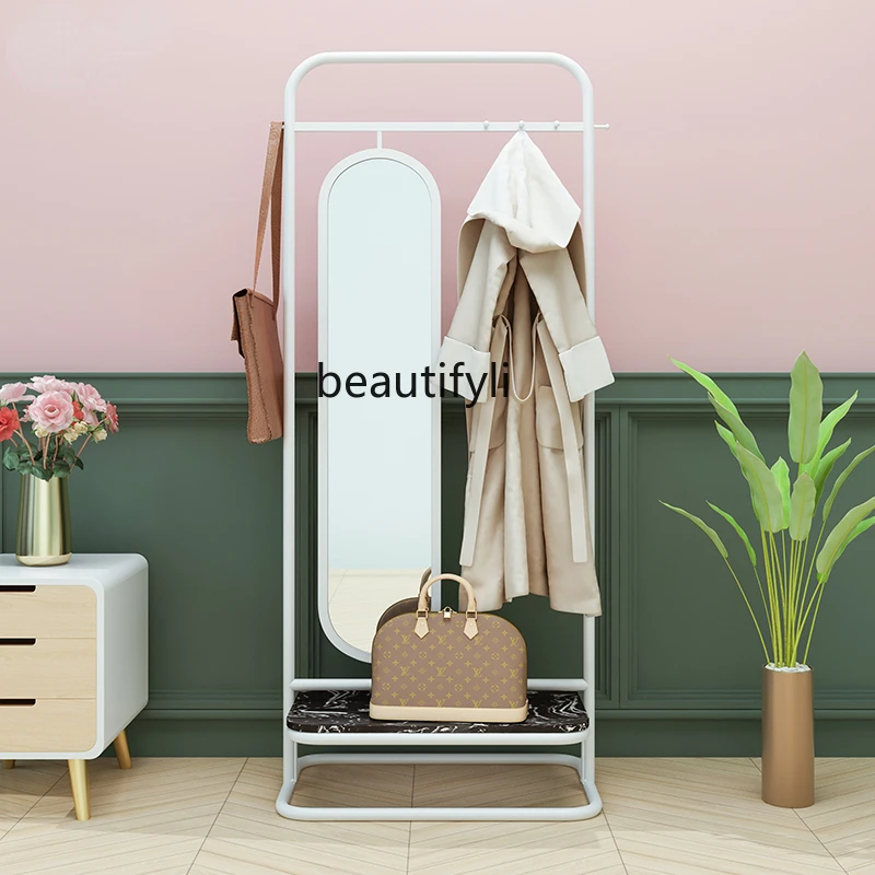 

zq Nordic Coat Rack Mirror with Full-Length Mirror Bedroom and Household Clothes Rack Cabinet Floor Clothes Hanger