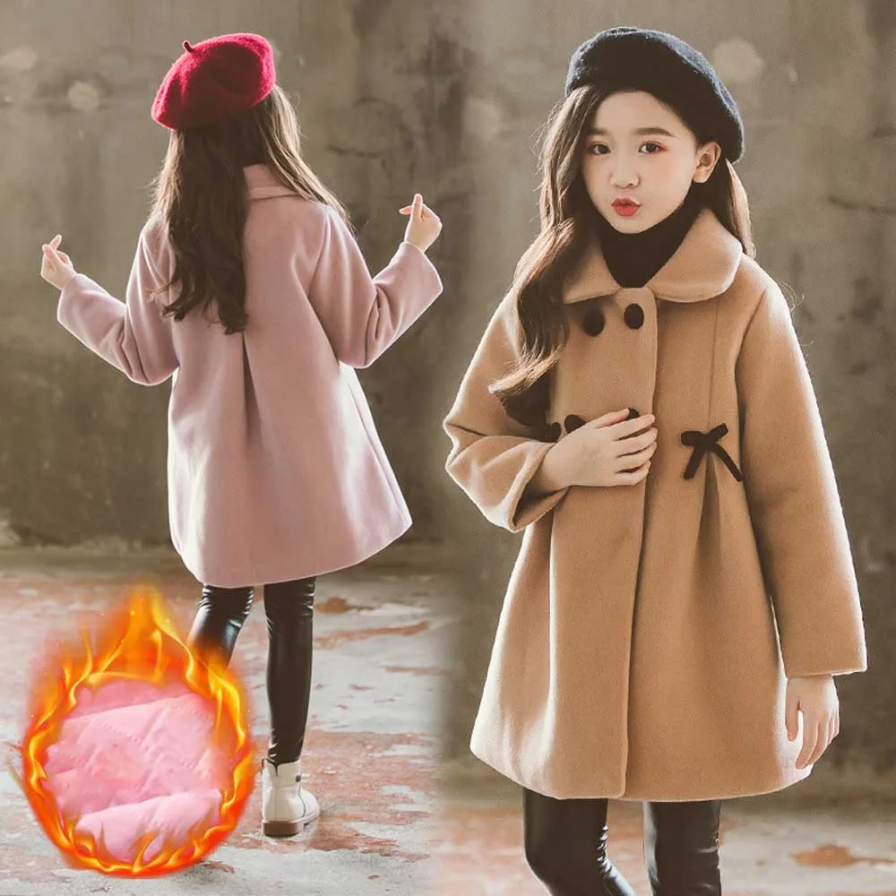 

Jackets Girls Coat Double Breasted Woolen Overcoat Cotton Trench Jackets Lapel Kid's girl coat children's winter coat 3 to 12Yrs