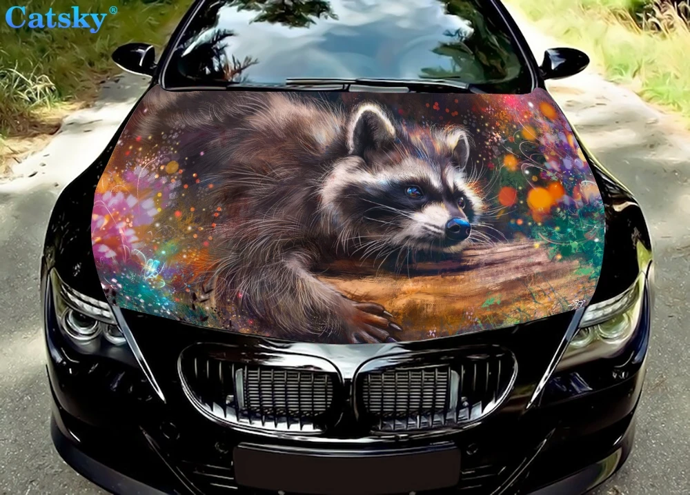 

Наклейки на автомобиль Raccoon, наклейки на капот двигателя, автозапчасти, индивидуальный узор, упаковка, Модифицированная картина, виниловые автомобильные наклейки
