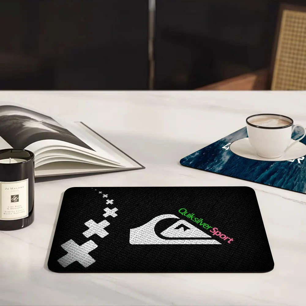 Q-QuiksilverS Logo Super Absorbent Coffee Mat Dish Draining Large Kitchen Drying Quick Dry Bathroom Drain Pad