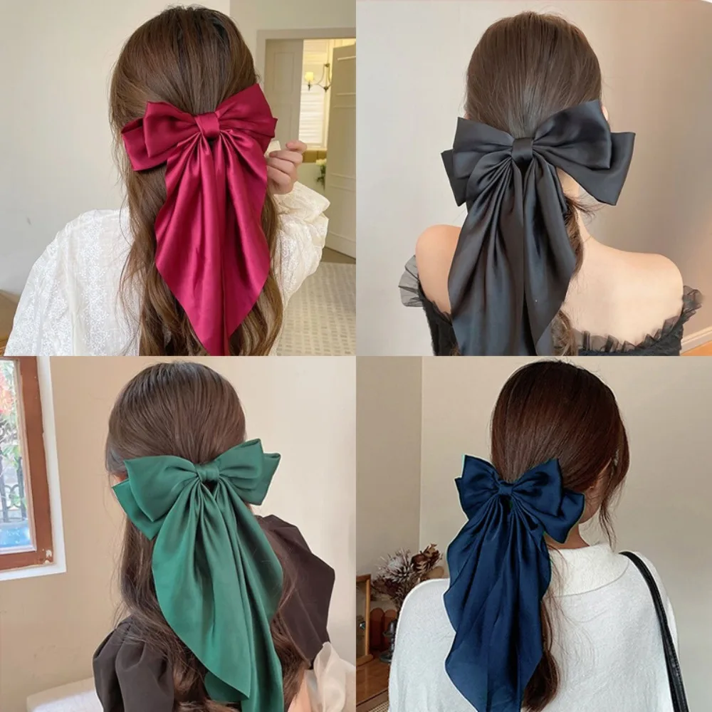 

Chiffon Bow Hair Clip Women Summer chiffon Large Bowknot Stain Hairpin Barrettes Girls Solid Color Ponytail Clip Headwear Gift