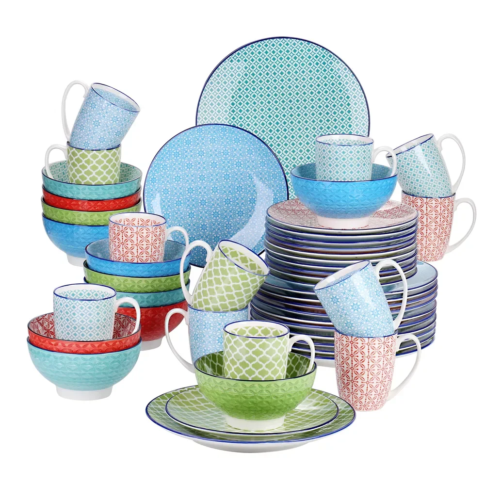 

48-Pieces Porcelain Ceramic Dinnerware Tableware Set with 12*Dinner Plate,Dessert Plate,Bowl,Mug Set