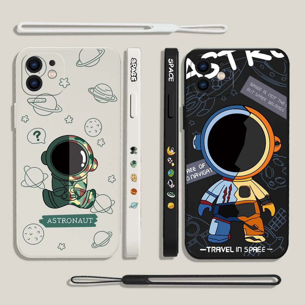 

Cartoon Space Astronauts Phone Case For Xiaomi Redmi Note 12 11 11T 10 10S 9 Pro Plus 10C 9A 9C 9T K50 K60 4G 5G With Hand Strap