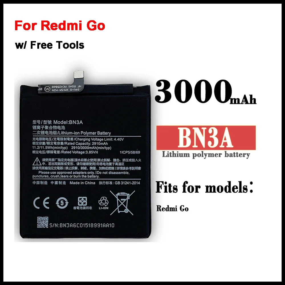 100% оригинальный аккумулятор BN3A 3000 мАч для Xiaomi Redmi Go RedmiGo высококачественные