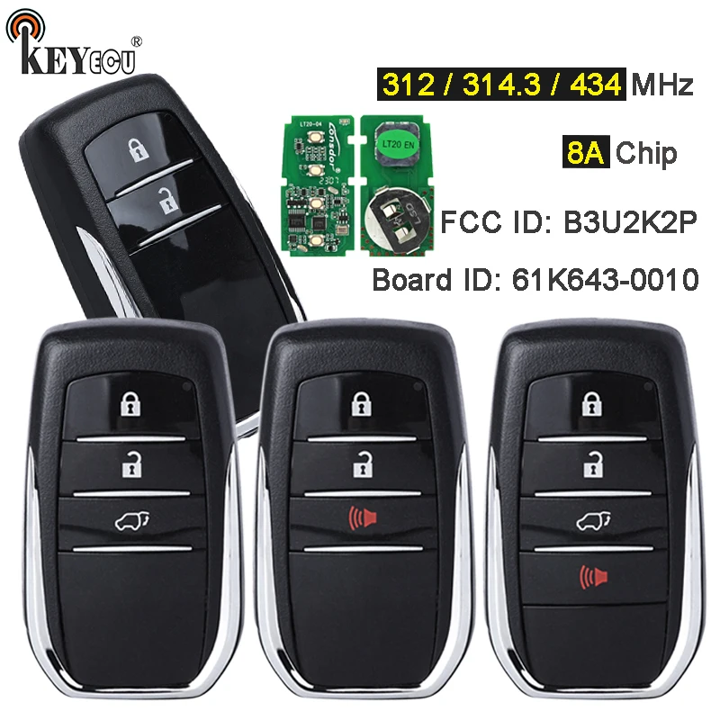 KEYECU 312/314 3/4 33 МГц 8A чип B3U2K2K ID платы: 61K643-0010 дистанционный брелок для смарт-карт Toyota
