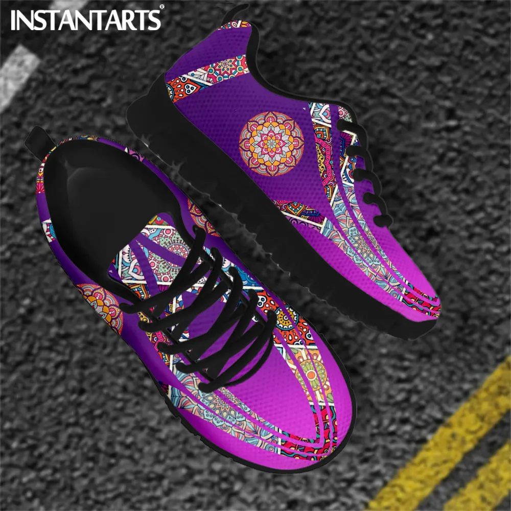 

INSTANTARTS Bohemia Style Mesh Sneakers for Women Mandala Print Casual Lace up Flat Shoes Female Comfort Air Sport Shoes Zapatos