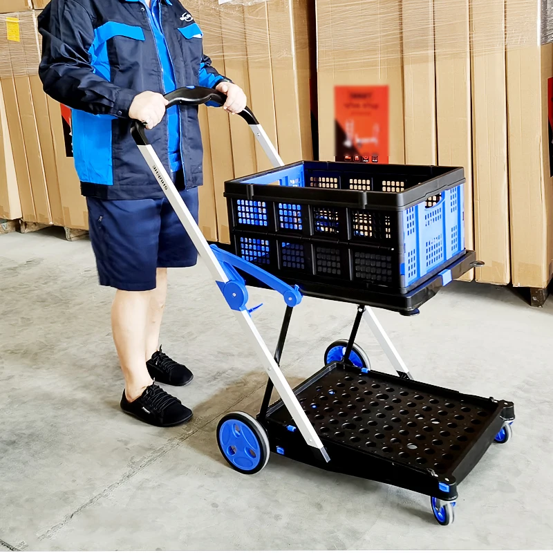 

folding plastic 3 shelves basic3 tire slim storage mobile rolling production transportation