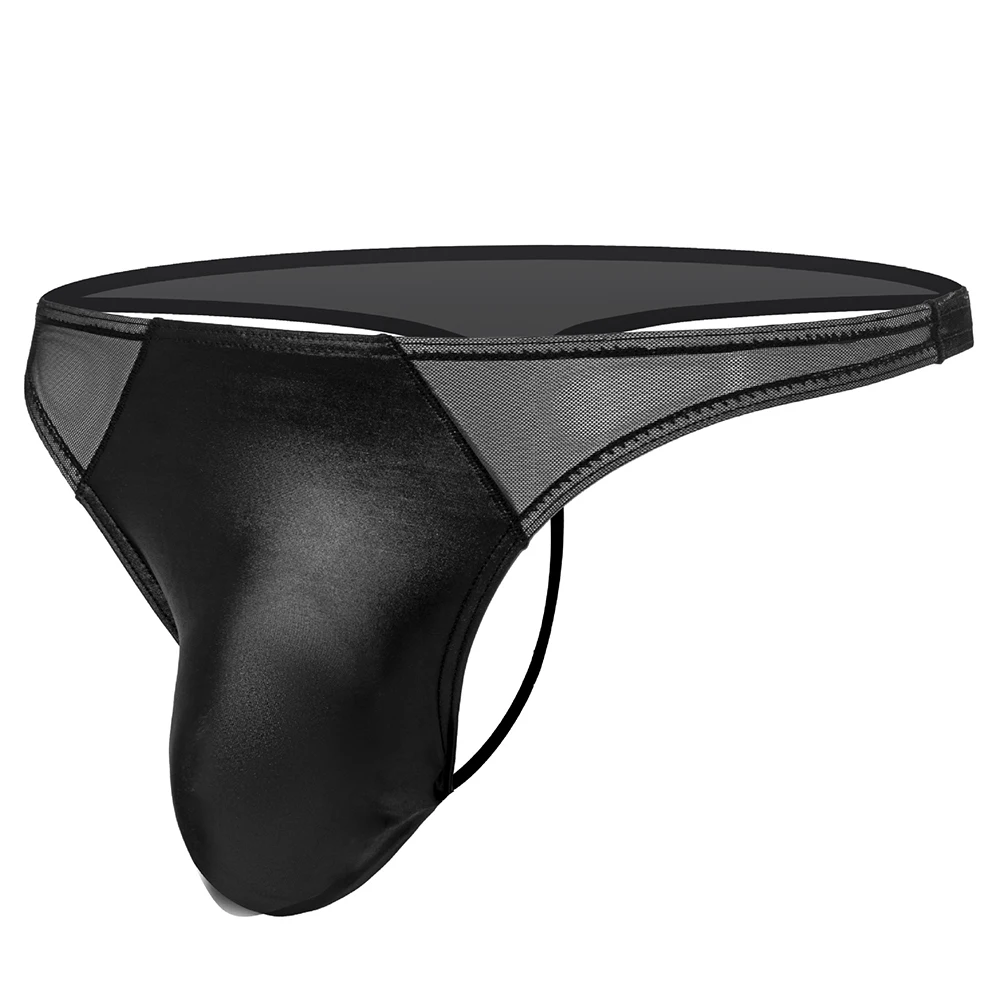 

Jockstrap Men Thong Lingerie G String Knicker Low Waist Men's Erotic Panties Patent Leather Sexy Splicing Mesh