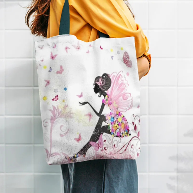 

Wishing Girl Shoulder Bag Print Shopping Tote Canvas Reusable Women Large Eco Bag School Handbag With Custom Pattern New Arrival