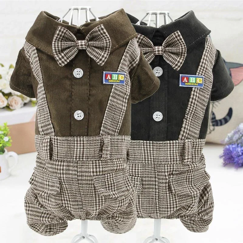 

Puppy Clothes Cat Overalls Dog Suit Summer Pet Bodysuit Cute Small Medium Yorkies Bichon Corgi Pomeranian Bow Tie Stripe England