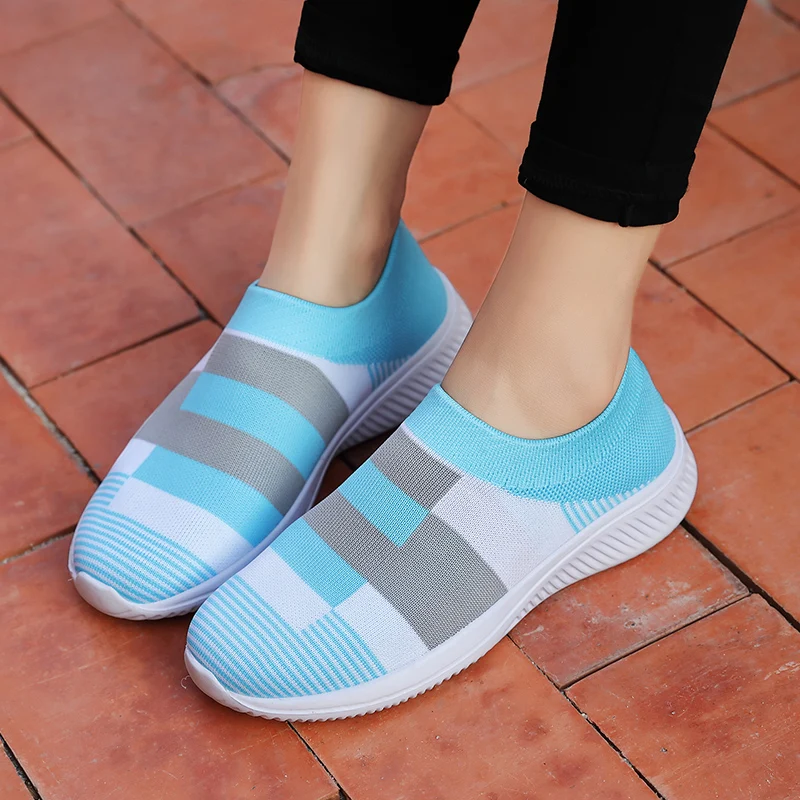Womens Fashion Slip-on Lightweight Sneakers Weave Mesh Fabric Flats Shoes Casual Walking Shoes