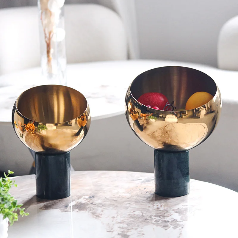 Мраморное украшение круглый поднос для фруктов на высоких ножках металлическая