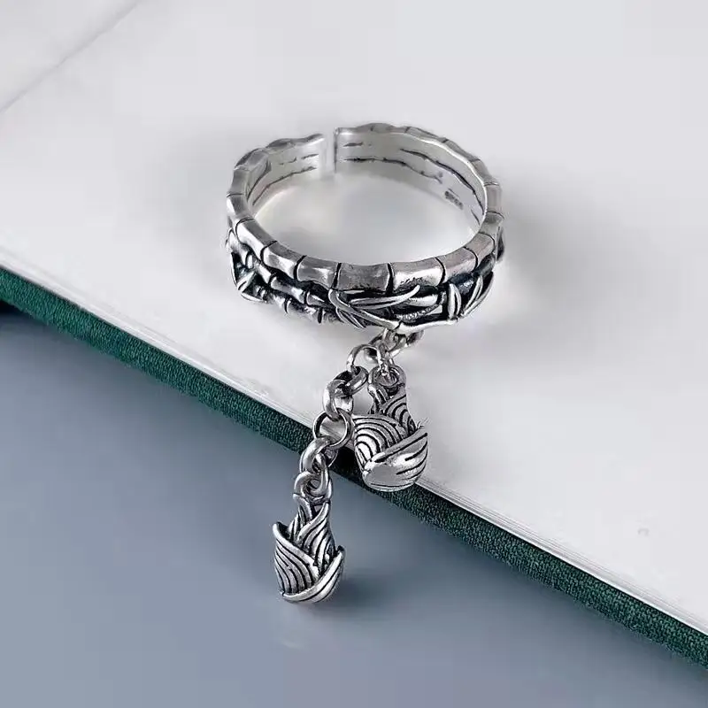 

New Ethnic Wind Rising Bamboo Knot Tassel Ring Female Opening Classical Elegant Temperament Ring Exquisite Jewelry