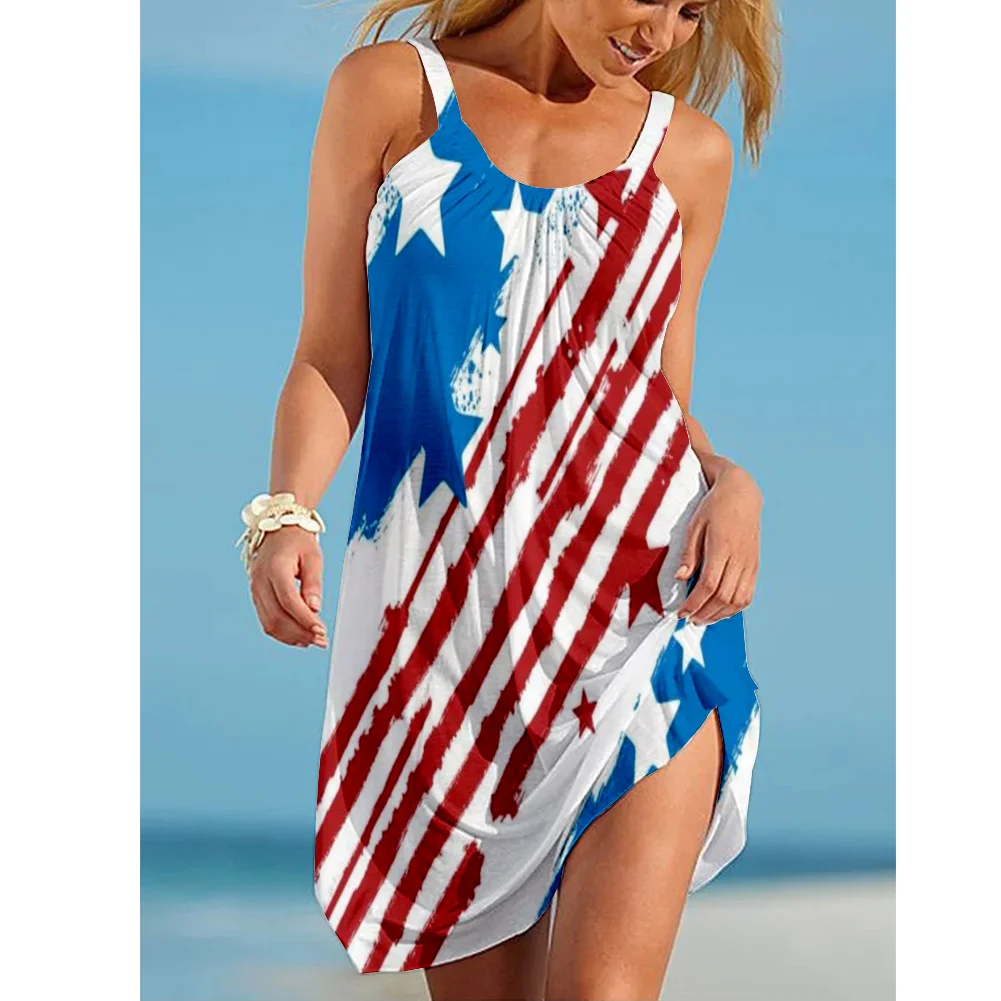 

Women's shoulder Mini dress dress casual bandages beach and back halter Dress 3D printed beach beach dress Summer sleeveless